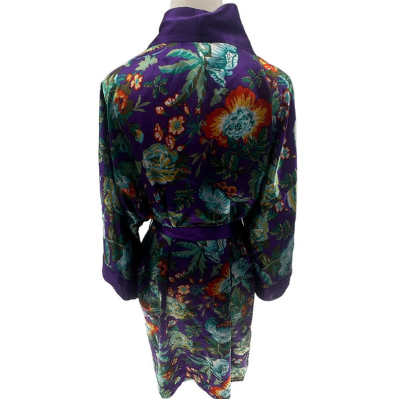 VNTG Victoria's Secret Gold Label Purple/Floral Long Sleeve Knee Length Robe- OS - Picture 4 of 8